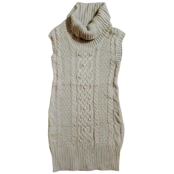 💥194 Auqa Sleeveless Mock Turtleneck Tunic Cable Knit Sweater - Picture 1 of 4